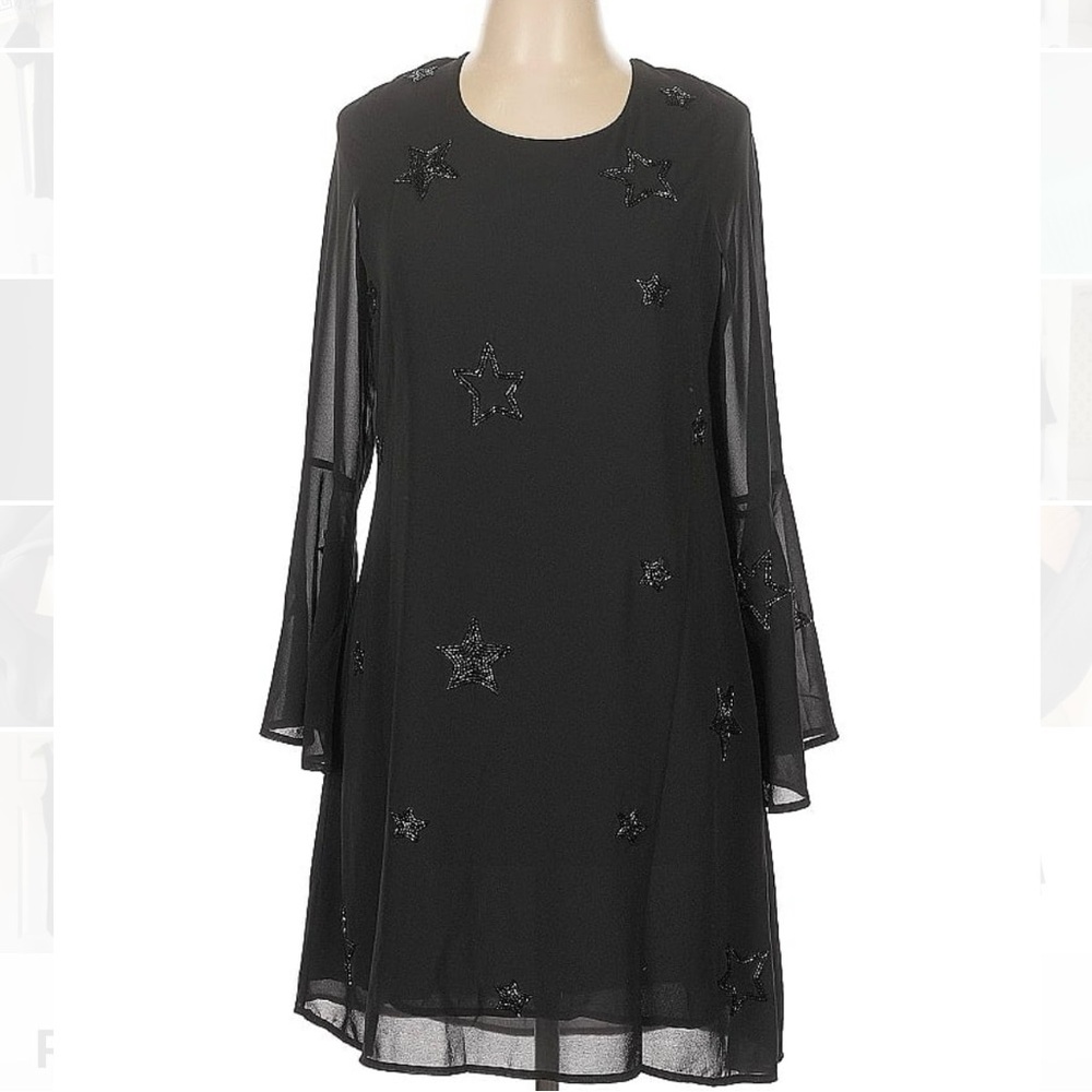 Chaser black beaded stars long sleeved dress back tie size medium - Picture 1 of 7